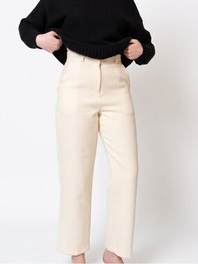 OAK + FORT Cream High-Waist Straight Leg Pants Minimalist Trouser XS